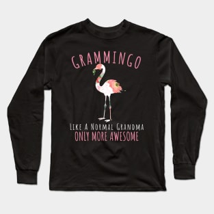 Womens Grammingo Like An Grandma Only Awesome Floral Flamingo Long Sleeve T-Shirt